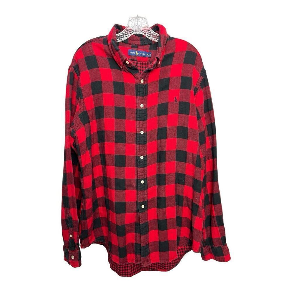 Polo Ralph Lauren Double Layer Flannel Shirt Mens XL Buffalo Plaid Red